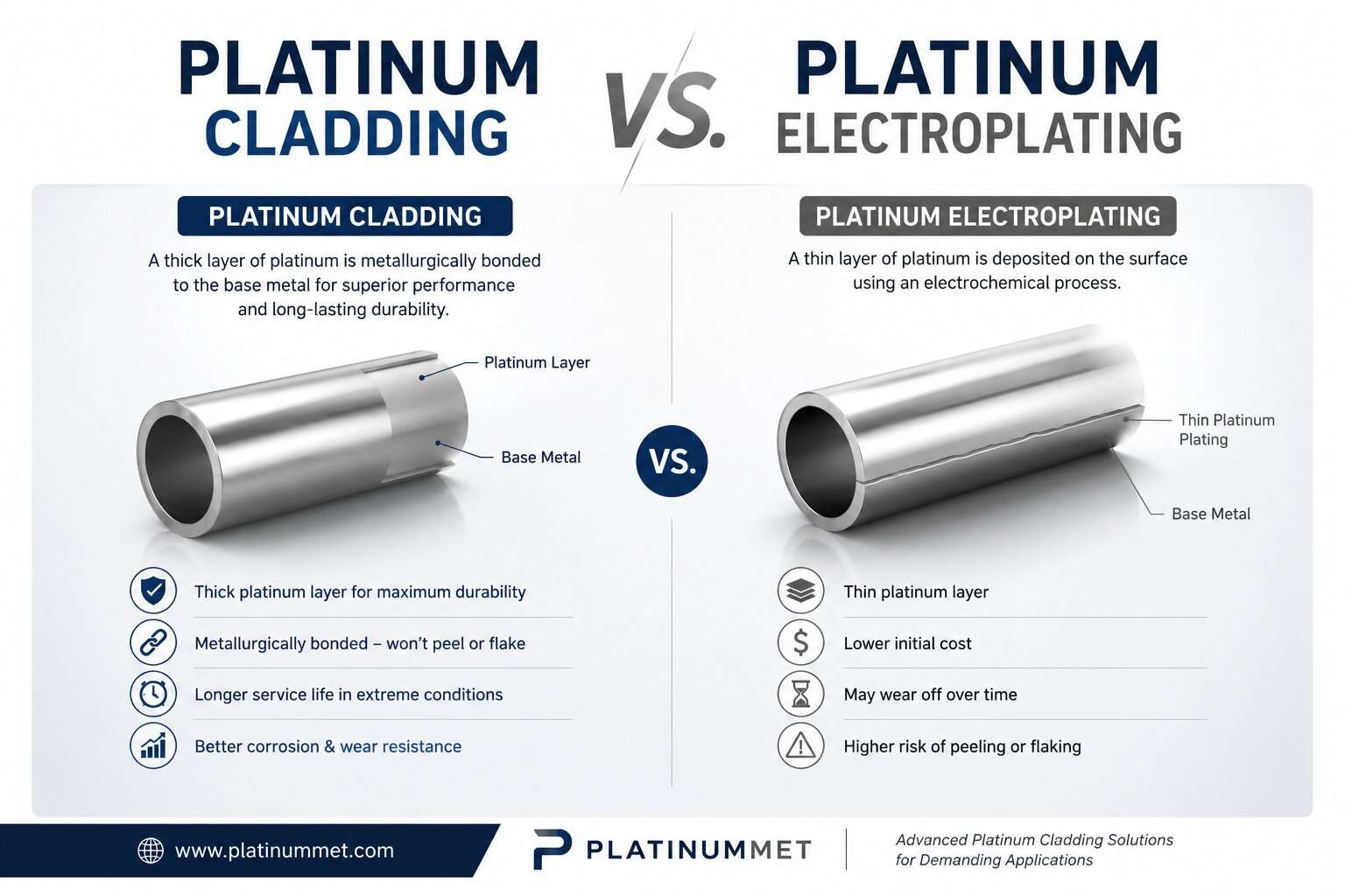 Platinum Cladding vs. Electroplating